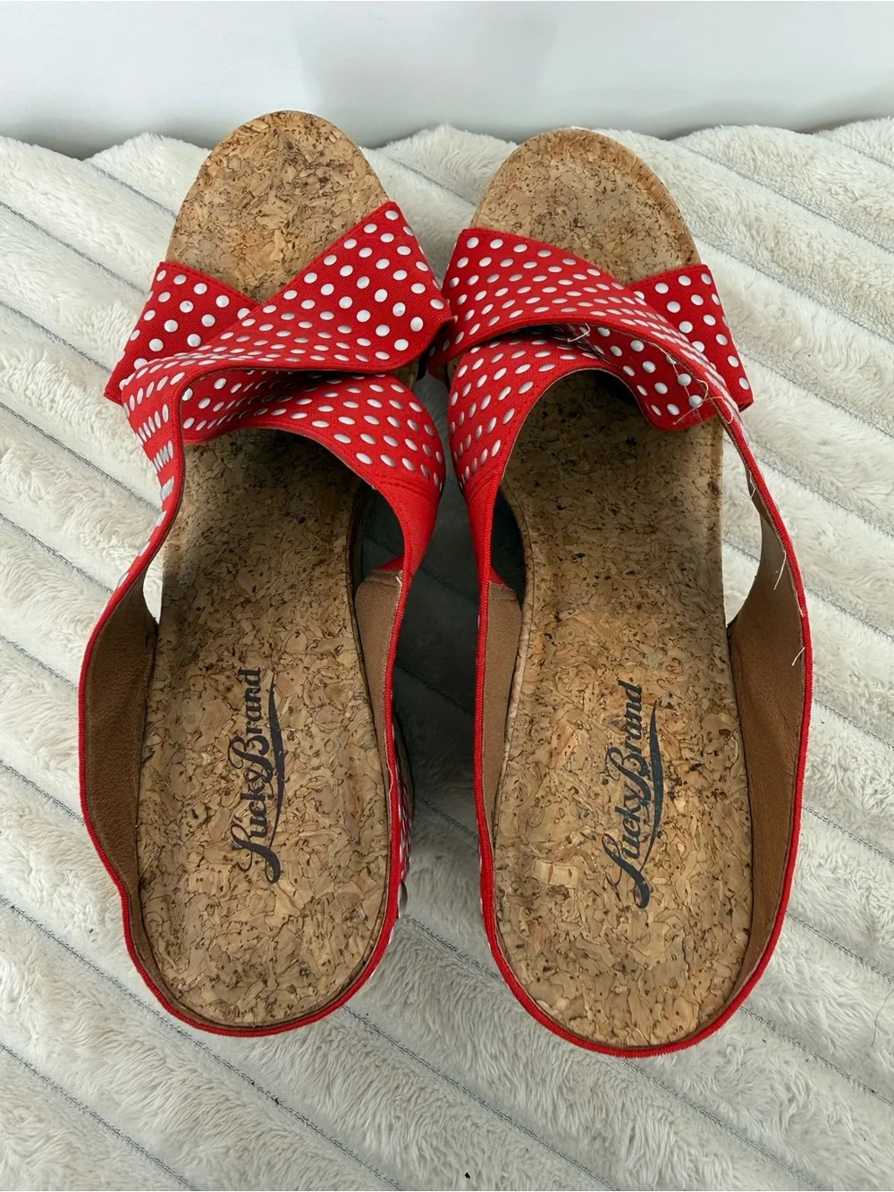 Lucky Brand Red Studded Cork Wedge Sandals for Women size 9